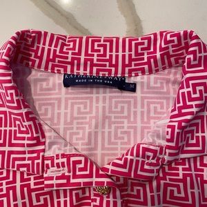 Katherine Way pink & white Austin puzzle print dress size Medium with pockets!